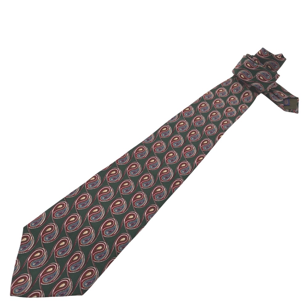 Vtg Chaps Ralph Lauren Silk Tie Green Paisley Burgundy 90s Wide Power Necktie 58